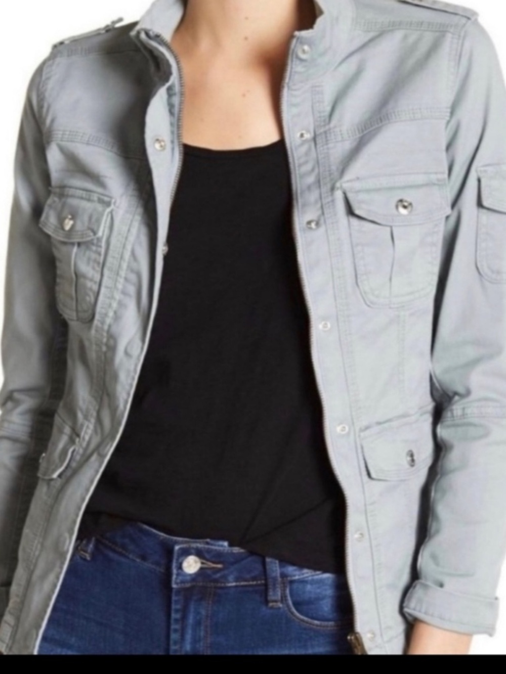 Kensie Jeans Gray Utility Jacket – Women’s Size Large